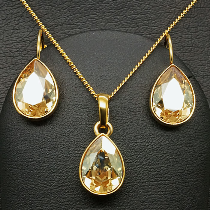 Papuošalų rinkinys moterims "Crystal Drop (Golden Shadow)" su Swarovski kristalais