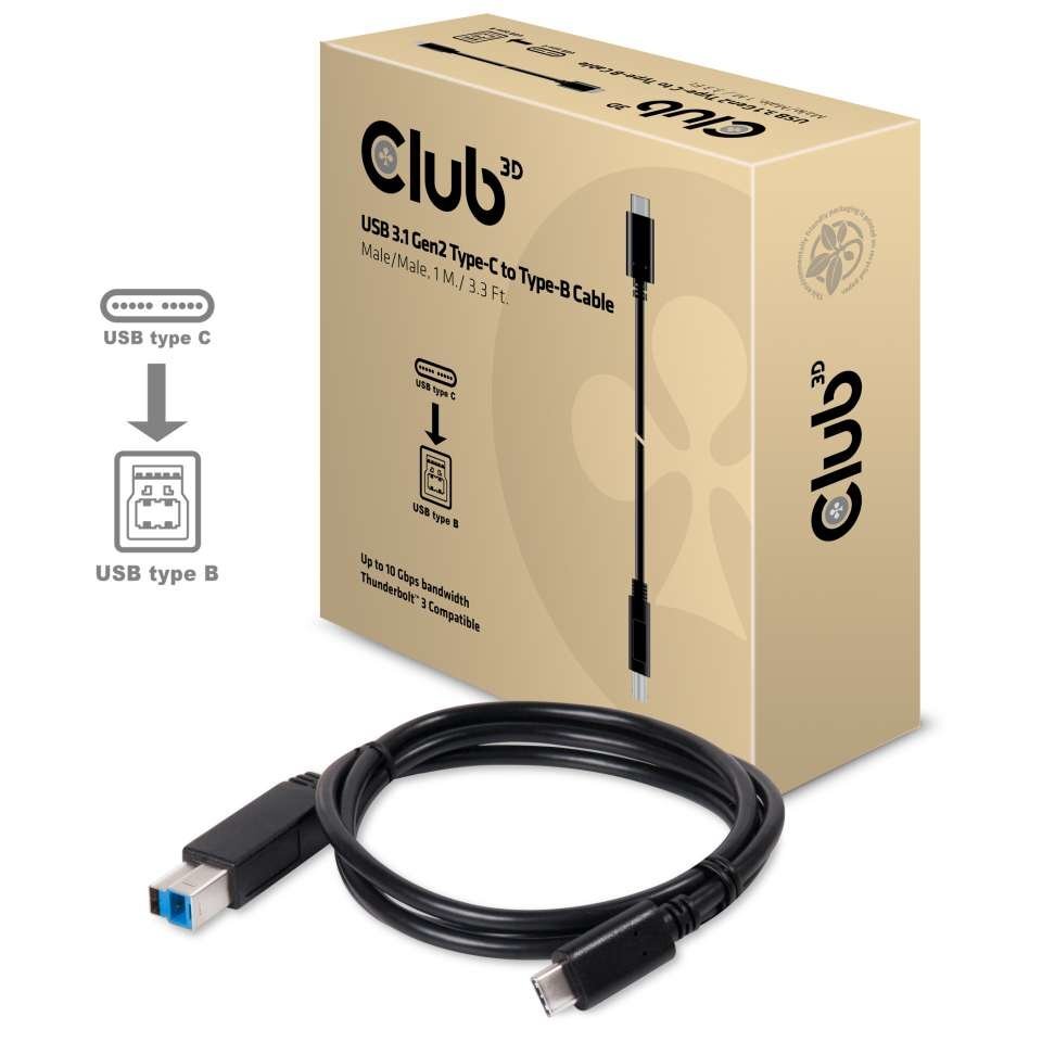Club 3D CAC-1524, USB-C/USB-B, 1 m kaina ir informacija | Kabeliai ir laidai | pigu.lt