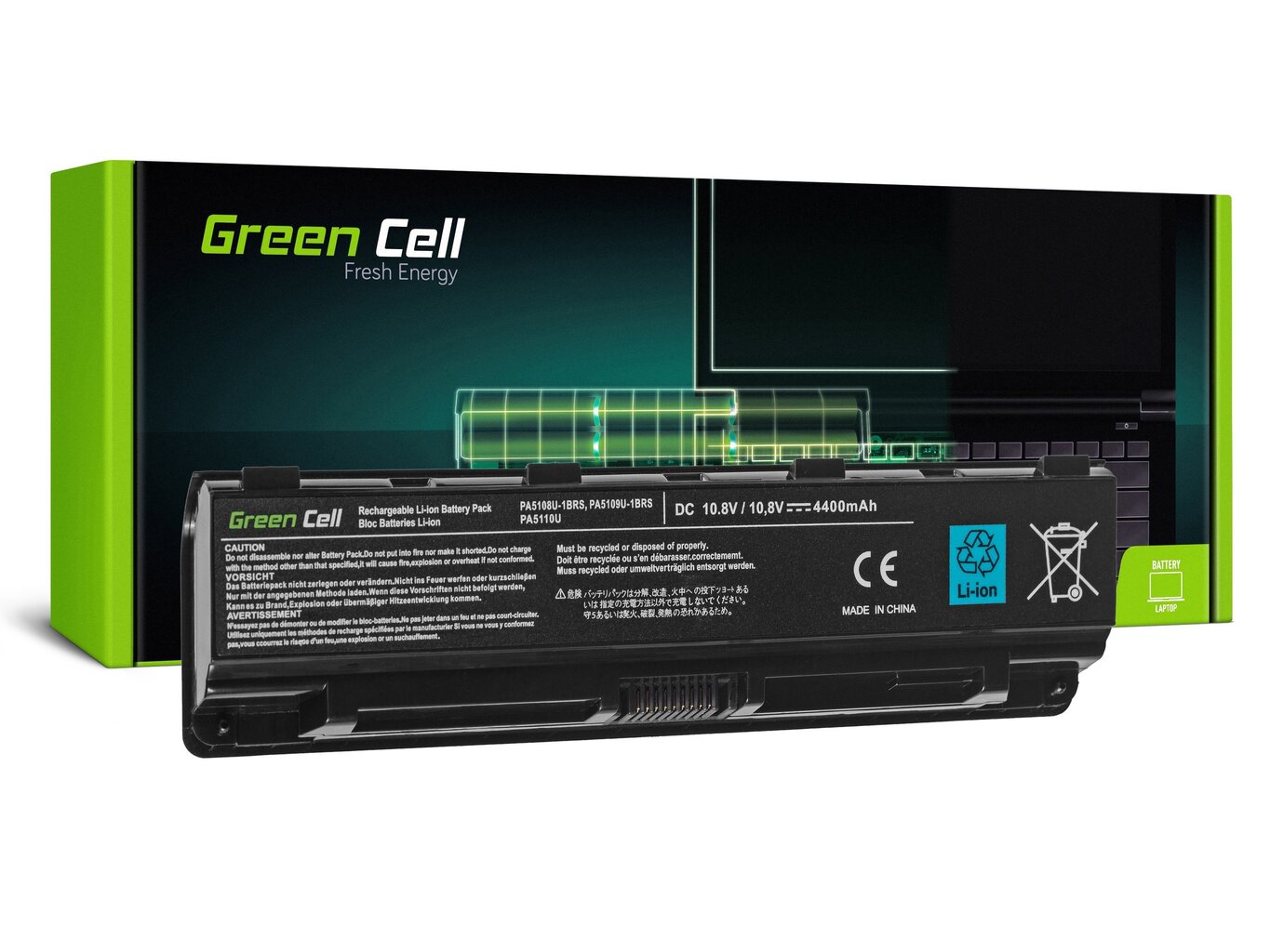 Green Cell Laptop Battery for Toshiba Satellite C50 C50D C55 C55D C70 C75 L70 S70 S75 цена и информация | Akumuliatoriai nešiojamiems kompiuteriams | pigu.lt