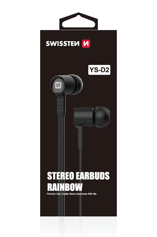 Swissten Earbuds Rainbow YS-D2 Stereo Headset With Microphone 3,5mm / 1.2m Black kaina ir informacija | Ausinės | pigu.lt