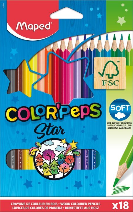 Spalvoti pieštukai ColorPeps, 18 spalvų цена и информация | Piešimo, tapybos, lipdymo reikmenys | pigu.lt