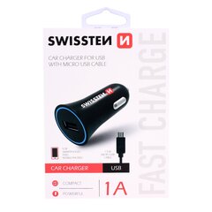 Swissten Premium Car charger 12 / 24V / 1A whit Micro USB Cable 1,5m Black kaina ir informacija | Krovikliai telefonams | pigu.lt