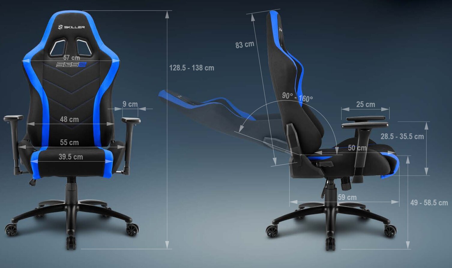Žaidimų kėdė Sharkoon Skiller SGS2, juoda/mėlyna цена и информация | Biuro kėdės | pigu.lt