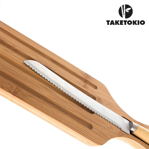 Bambukinės pjaustymo lentelės ir peilio rinkinys TakeTokio, 55 x 2 x 12 cm kaina ir informacija | Pjaustymo lentelės | pigu.lt