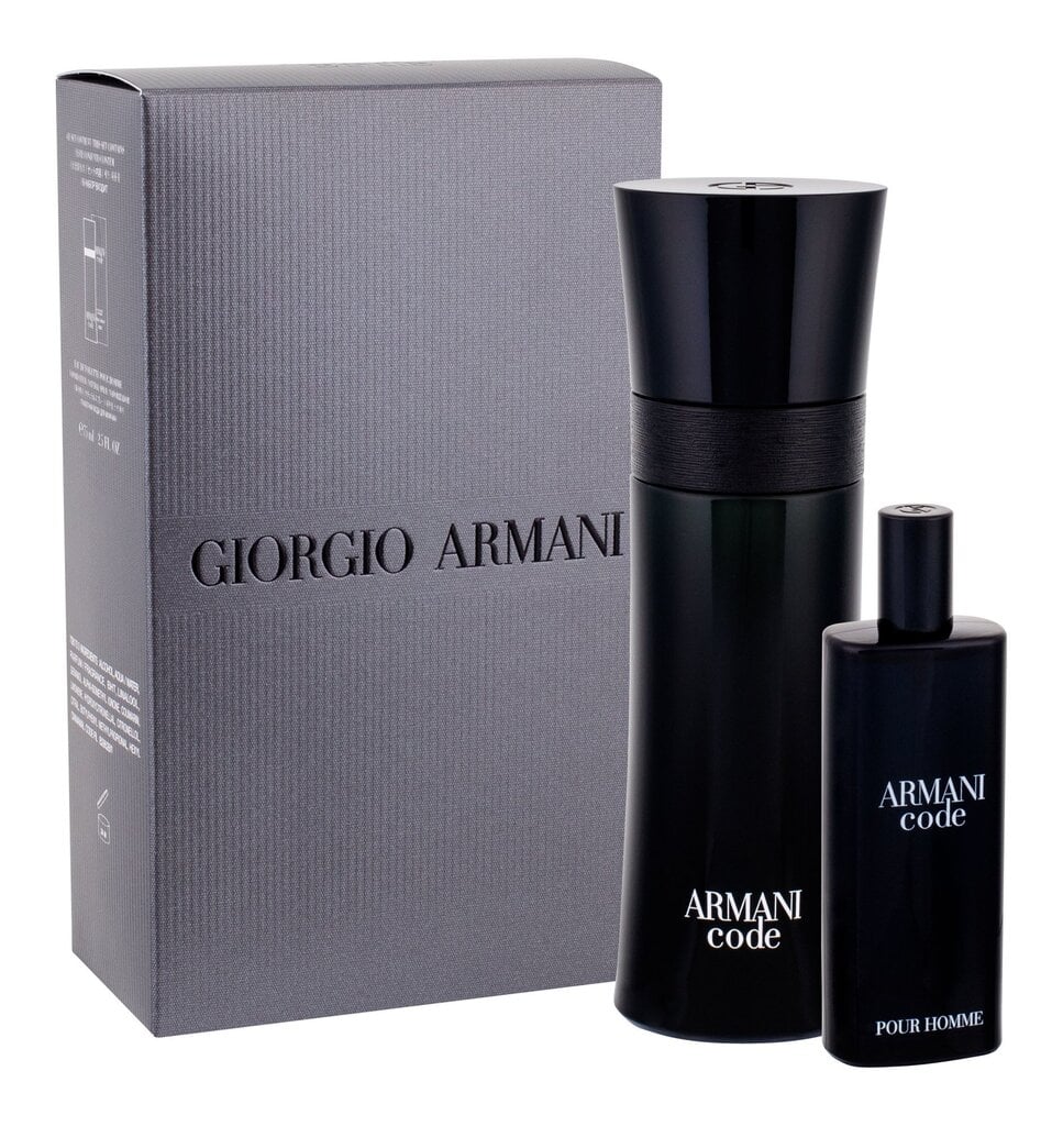 Rinkinys Giorgio Armani Black Code: EDT vyrams 75 ml + miniatiūra 15 ml цена и информация | Kvepalai vyrams | pigu.lt