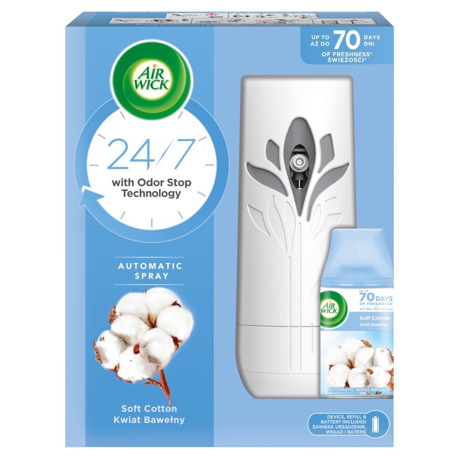 Air Wick SET Life Scents automatinis oro gaiviklis su medvilnės žiedų kvapo užpildu, 250 ml цена и информация | Oro gaivikliai | pigu.lt