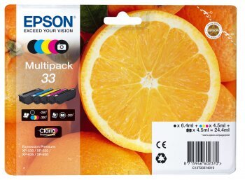 Epson kasečių rinkinys No.33 (C13T33374011), juoda, žydra, purpurinė, foto juoda, geltona kasetė rašaliniams spausdintuvams kaina ir informacija | Kasetės rašaliniams spausdintuvams | pigu.lt