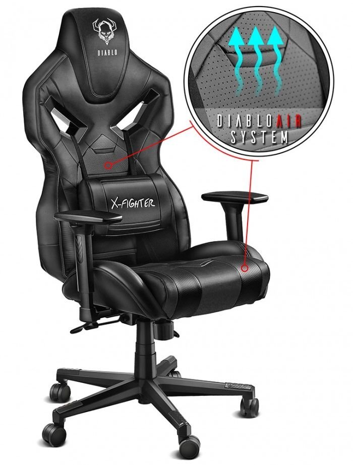 Žaidimų kėdė Diablo Chairs X-Fighter, juoda kaina ir informacija | Biuro kėdės | pigu.lt