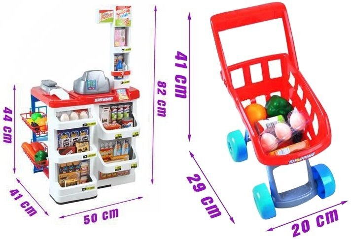 Mega supermarketas su kasa, prekystaliu ir vežimėliu kaina ir informacija | Žaislai mergaitėms | pigu.lt