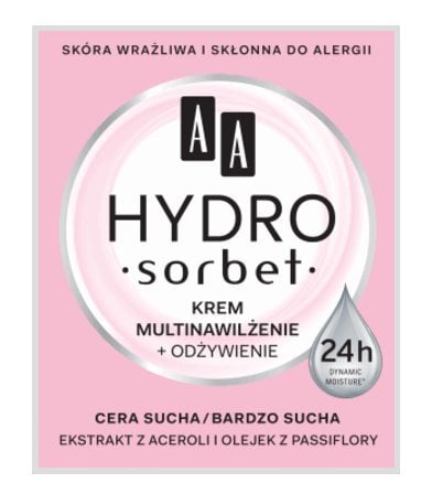 Drėkinamasis maitinamasis veido kremas su pasiflorų ekstraktu AA Hydro Sorbet, 50 ml цена и информация | Veido kremai | pigu.lt
