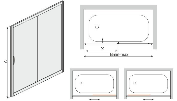 Vonios sienelė Sanplast TX D2-W/TX5b 120s, profilis matinis sidabrinis, dekoruotas stiklas grey цена и информация | Priedai vonioms, dušo kabinoms | pigu.lt