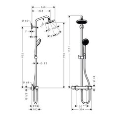 Душевая система с термостатным смесителем Hansgrohe Croma 160, хром, 27135000 цена и информация | Душевые комплекты и панели | pigu.lt