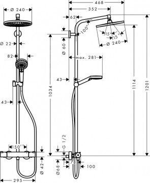 Hansgrohe Crometta S 240 1jet termostatinė dušo sistema, chromas, 27267000 цена и информация | Dušo komplektai ir panelės | pigu.lt