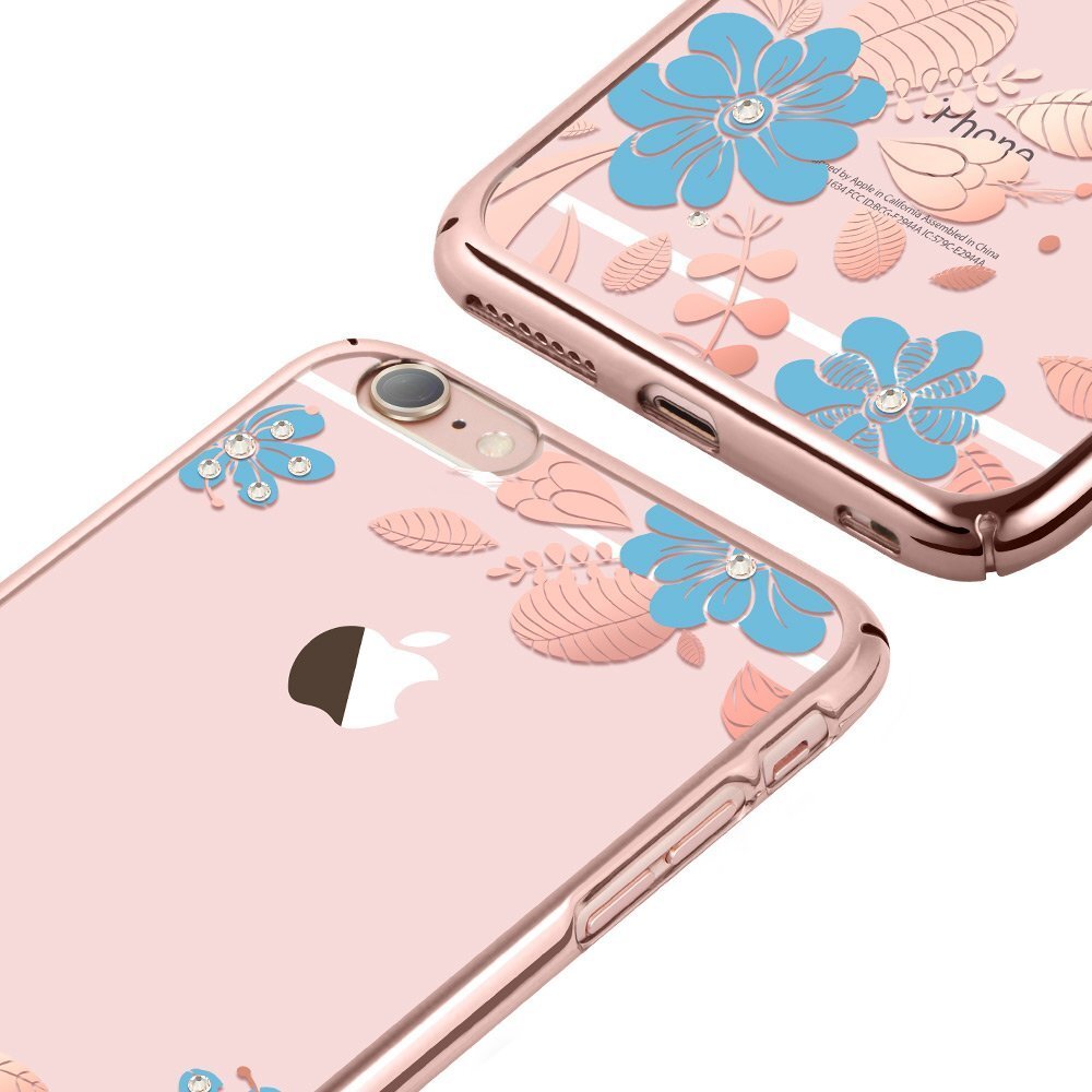 X-Fitted Plastic Case With Swarovski Crystals for Apple iPhone 6 / 6S Pink / Blue Flower kaina ir informacija | Telefono dėklai | pigu.lt