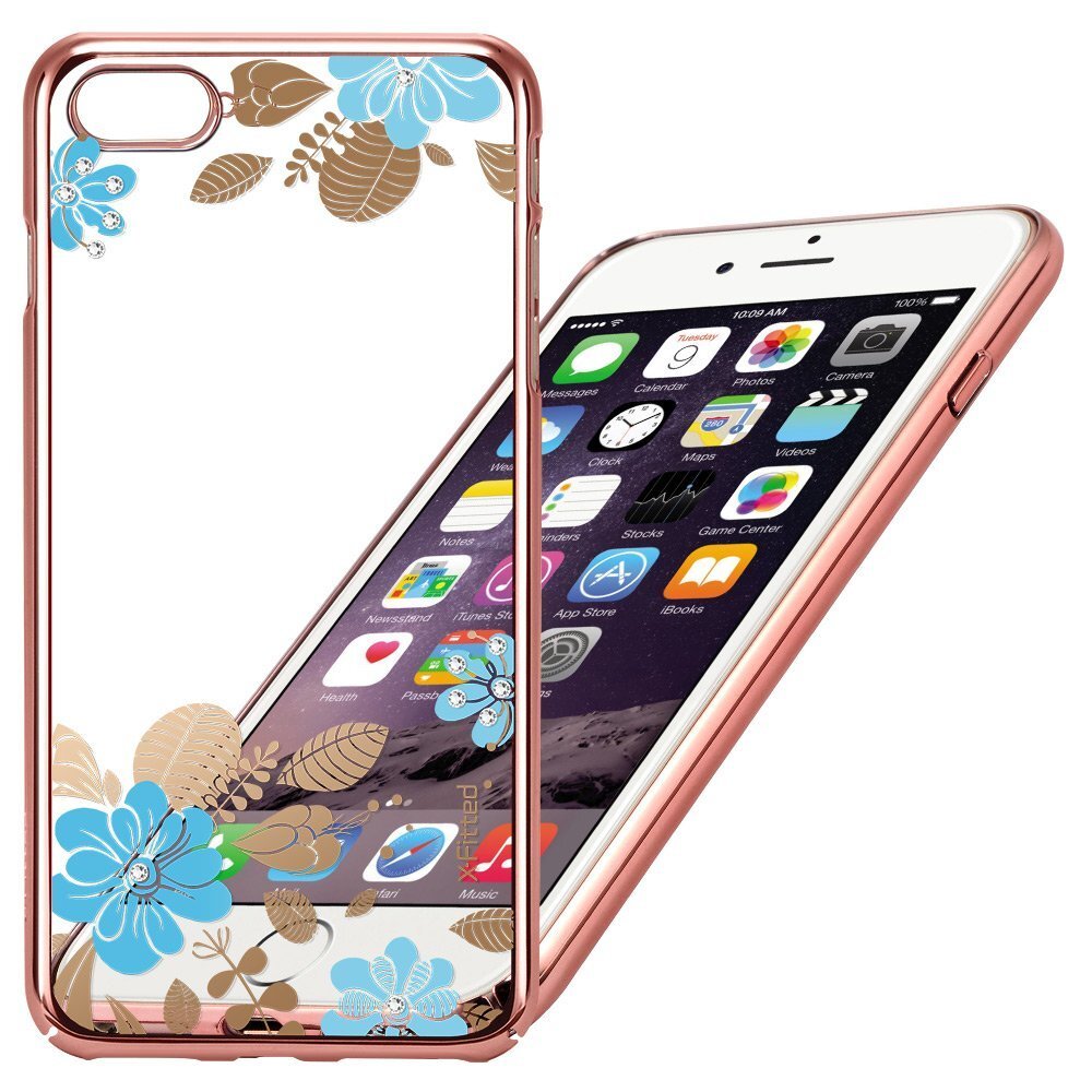 X-Fitted Plastic Case With Swarovski Crystals for Apple iPhone 6 / 6S Pink / Blue Flower цена и информация | Telefono dėklai | pigu.lt