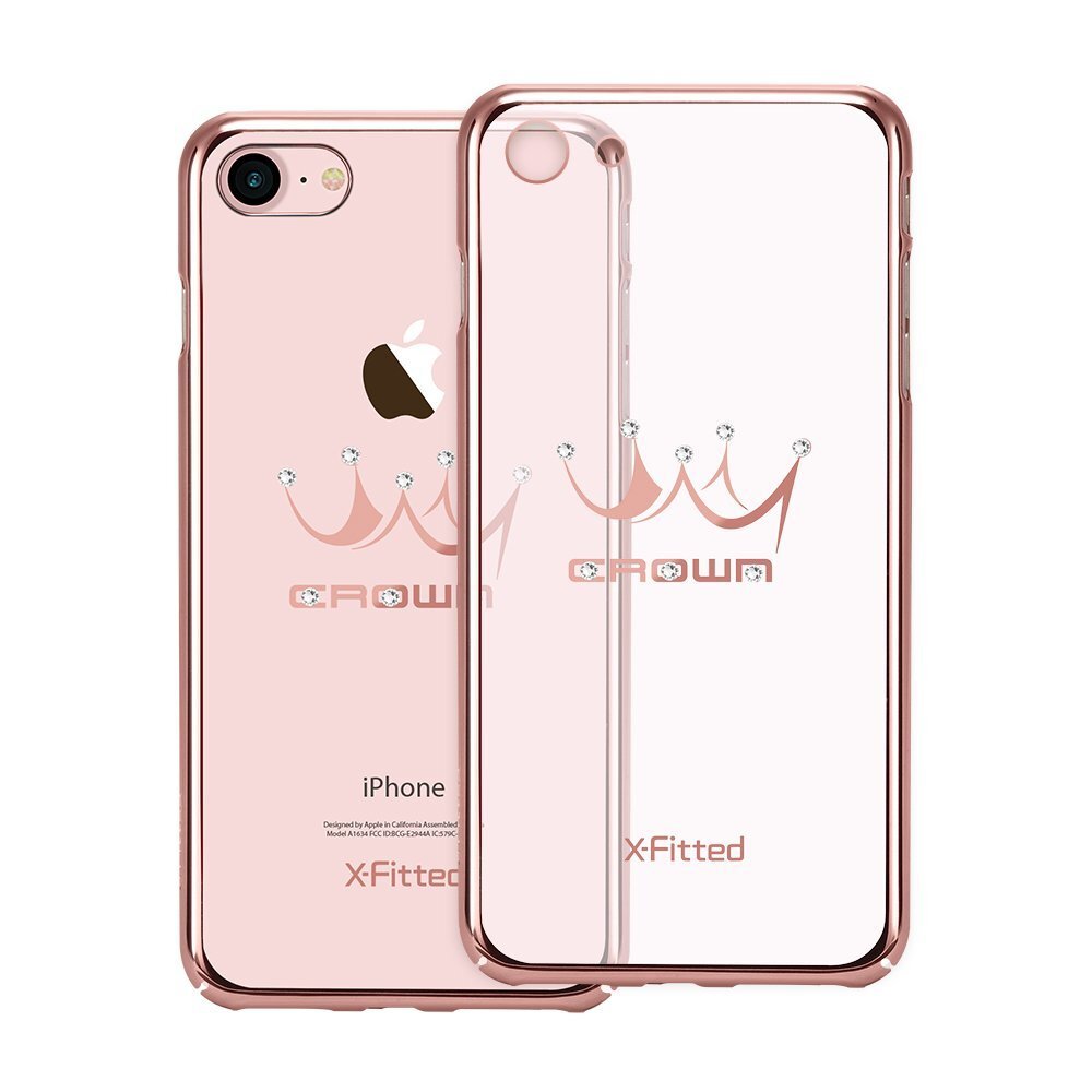 X-Fitted Plastic Case With Swarovski Crystals for Apple iPhone 7 / 8 Pink / Crown kaina ir informacija | Telefono dėklai | pigu.lt