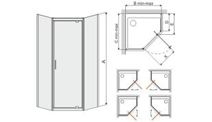 Угловая душевая кабина Sanplast TX PKDJ/TX5b 90s, профиль pergamon, декорированное стекло Cora цена и информация | Душевые кабины | pigu.lt