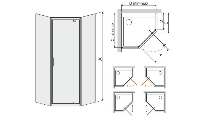 Kampinė dušo kabina Sanplast TX PKDJ/TX5b 90s, profilis matinis sidabrinis, skaidrus stiklas W0 kaina ir informacija | Dušo kabinos | pigu.lt