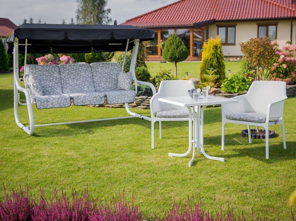 Stalas Patio Dine & Relax 70x70 cm, baltas/pilkas цена и информация | Lauko stalai, staliukai | pigu.lt