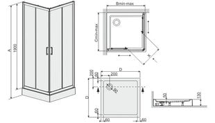 Kampinė dušo kabina Sanplast TX KN/TX4b 80s, profilis matinis sidabrinis, dekoruotas stiklas grey, su padėklu kaina ir informacija | Dušo kabinos | pigu.lt
