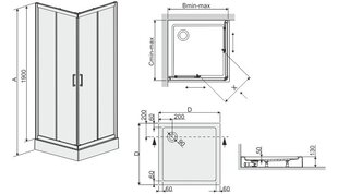 Угловая душевая кабина Sanplast TX KN /TX4b 80s, профиль блестящее серебро, стекло Gray, с поддоном цена и информация | Душевые кабины | pigu.lt