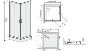 Kampinė dušo kabina Sanplast TX KN/TX4b 90s, profilis blizgantis sidabrinis, skaidrus stiklas W0, su padėklu kaina ir informacija | Dušo kabinos | pigu.lt
