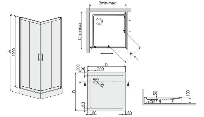 Kampinė dušo kabina Sanplast TX KN/TX5b 80s, profilis blizgantis sidabrinis, skaidrus stiklas W0, su padėklu kaina ir informacija | Dušo kabinos | pigu.lt