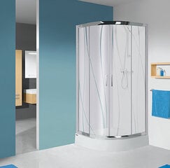 Kampinė dušo kabina Sanplast TX KN4/TX5b 80s, profilis baltas, dekoruotas stiklas W15, su padėklu kaina ir informacija | Dušo kabinos | pigu.lt