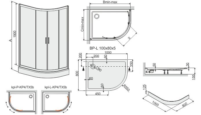 Kampinė dušo kabina Sanplast TX KP4/TX5b/L 80x100s, profilis baltas, skaidrus stiklas W0, su padėklu цена и информация | Dušo kabinos | pigu.lt