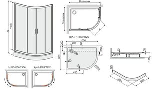 Kampinė dušo kabina Sanplast TX KP4/TX5b/L 80x120s, profilis baltas, dekoruotas stiklas W15, su padėklu kaina ir informacija | Dušo kabinos | pigu.lt