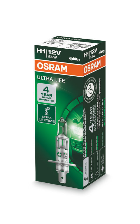 Automobilinės lemputės Osram Ultra Life H1, P14,5s, 1 vnt. (dėžutė) kaina ir informacija | Automobilių lemputės | pigu.lt