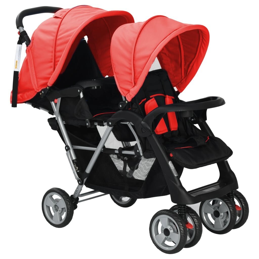 Vaikiškas dvivietis vežimėlis, plienas, raudonas-juodas kaina ir informacija | Vežimėliai | pigu.lt