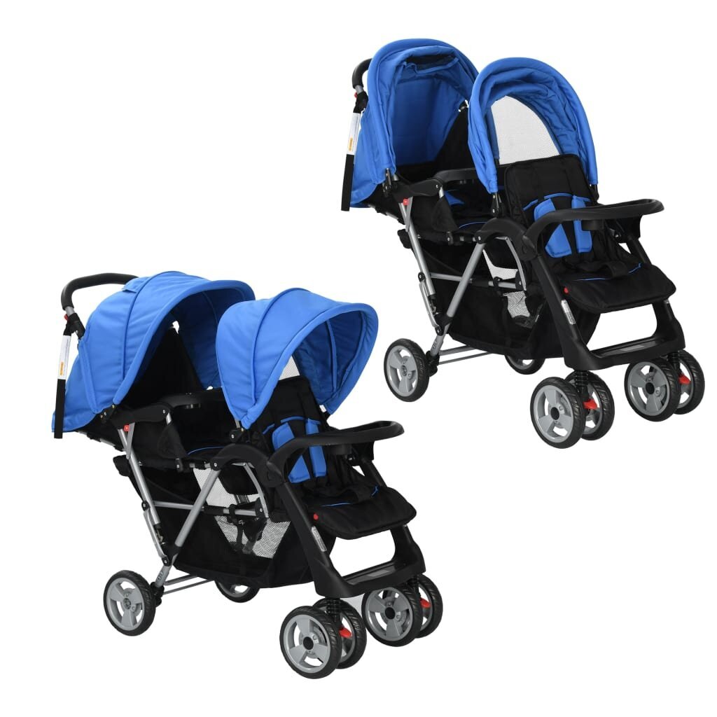 Vaikiškas dvivietis vežimėlis, plienas, mėlynas-juodas kaina ir informacija | Vežimėliai | pigu.lt