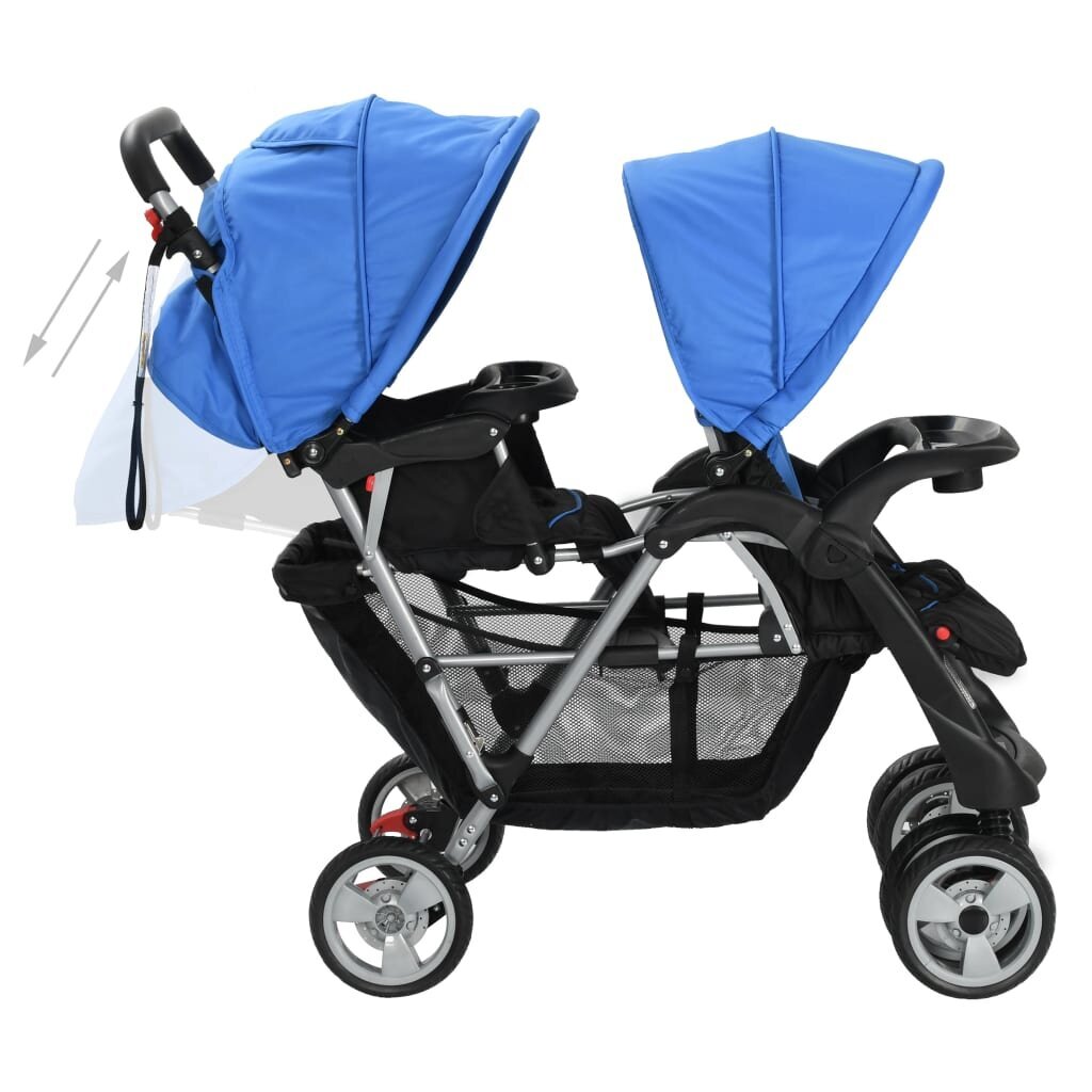 Vaikiškas dvivietis vežimėlis, plienas, mėlynas-juodas kaina ir informacija | Vežimėliai | pigu.lt
