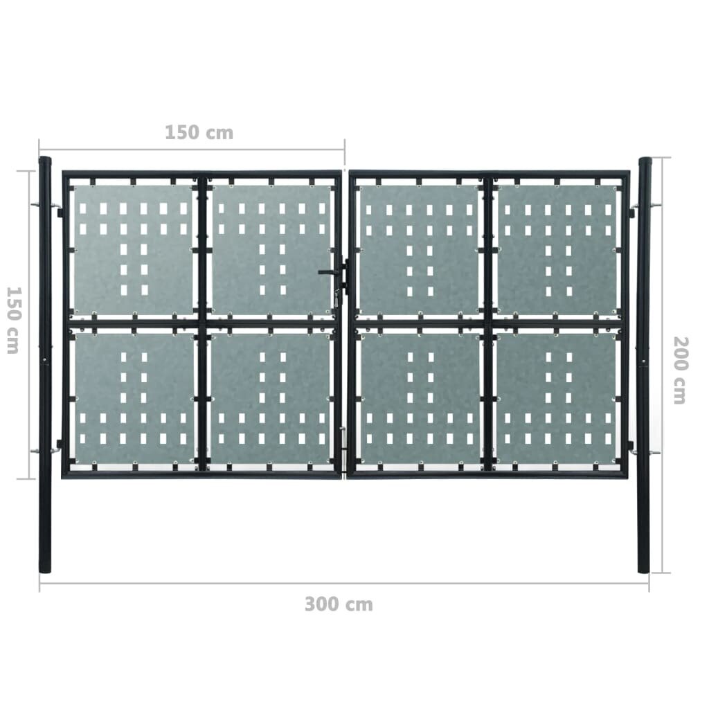 Viengubi vartai, juodos spalvos, 300x200 cm kaina ir informacija | Tvoros ir jų priedai | pigu.lt