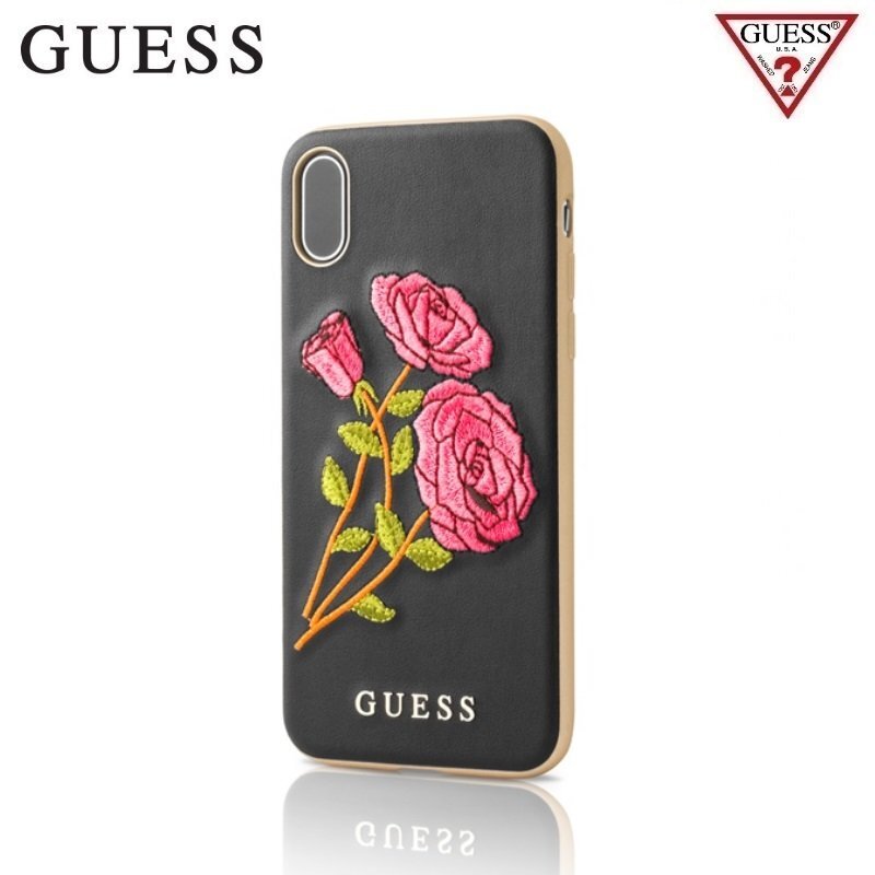 Guess Flower Desire nugarėlės dangtelis telefonui Apple iPhone X / iPhone 10, Juodas kaina ir informacija | Telefono dėklai | pigu.lt