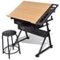 Braižymo stalas su dviem stalčiais, pakeliamu stalviršiu ir kėdute kaina ir informacija | Kompiuteriniai, rašomieji stalai | pigu.lt