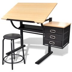 Braižymo stalas su trimis stalčiais, pakreipiamu stalviršiu ir kėdute kaina ir informacija | Kompiuteriniai, rašomieji stalai | pigu.lt