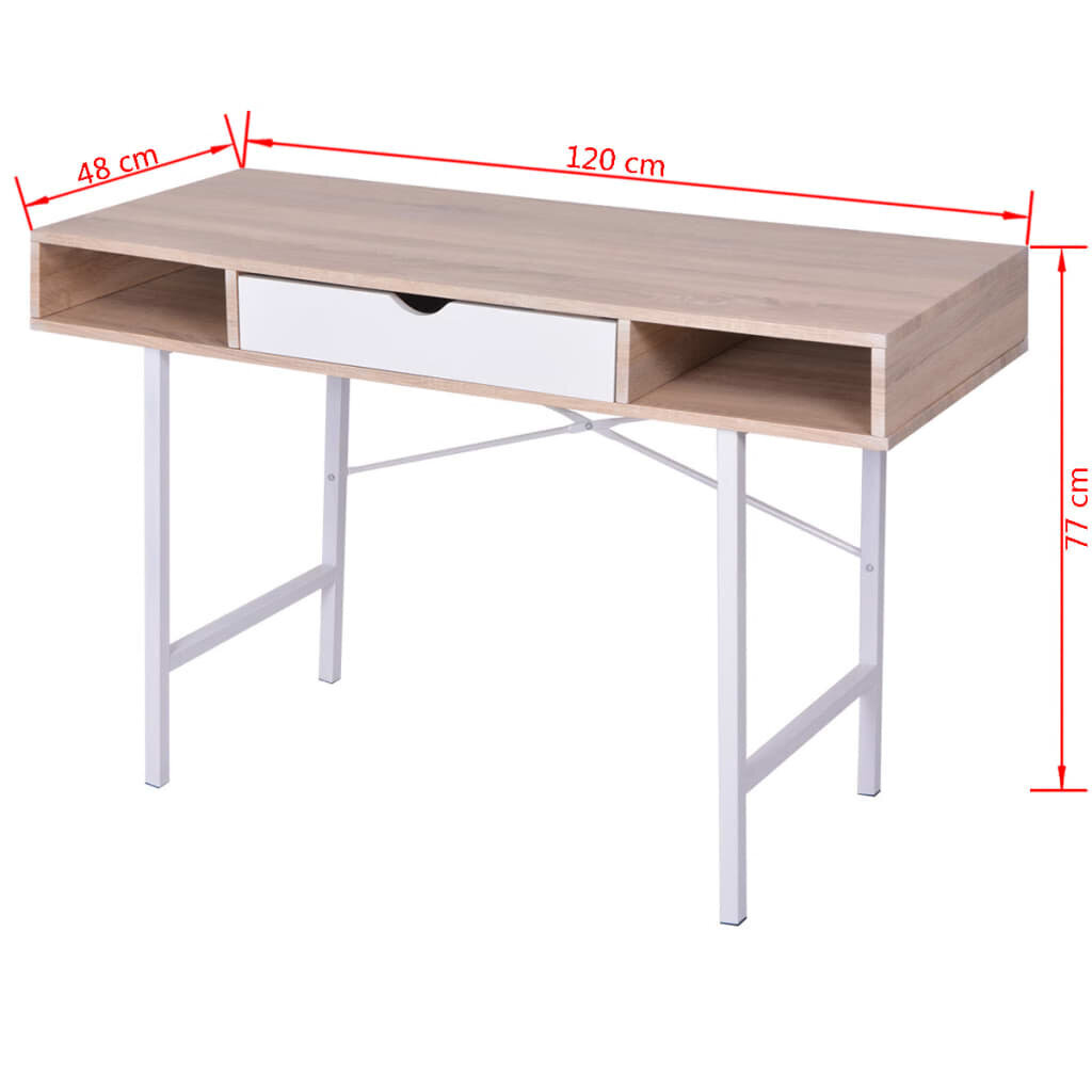 Stalas su 1 stalčiumi, ąžuolo ir baltas kaina ir informacija | Kompiuteriniai, rašomieji stalai | pigu.lt