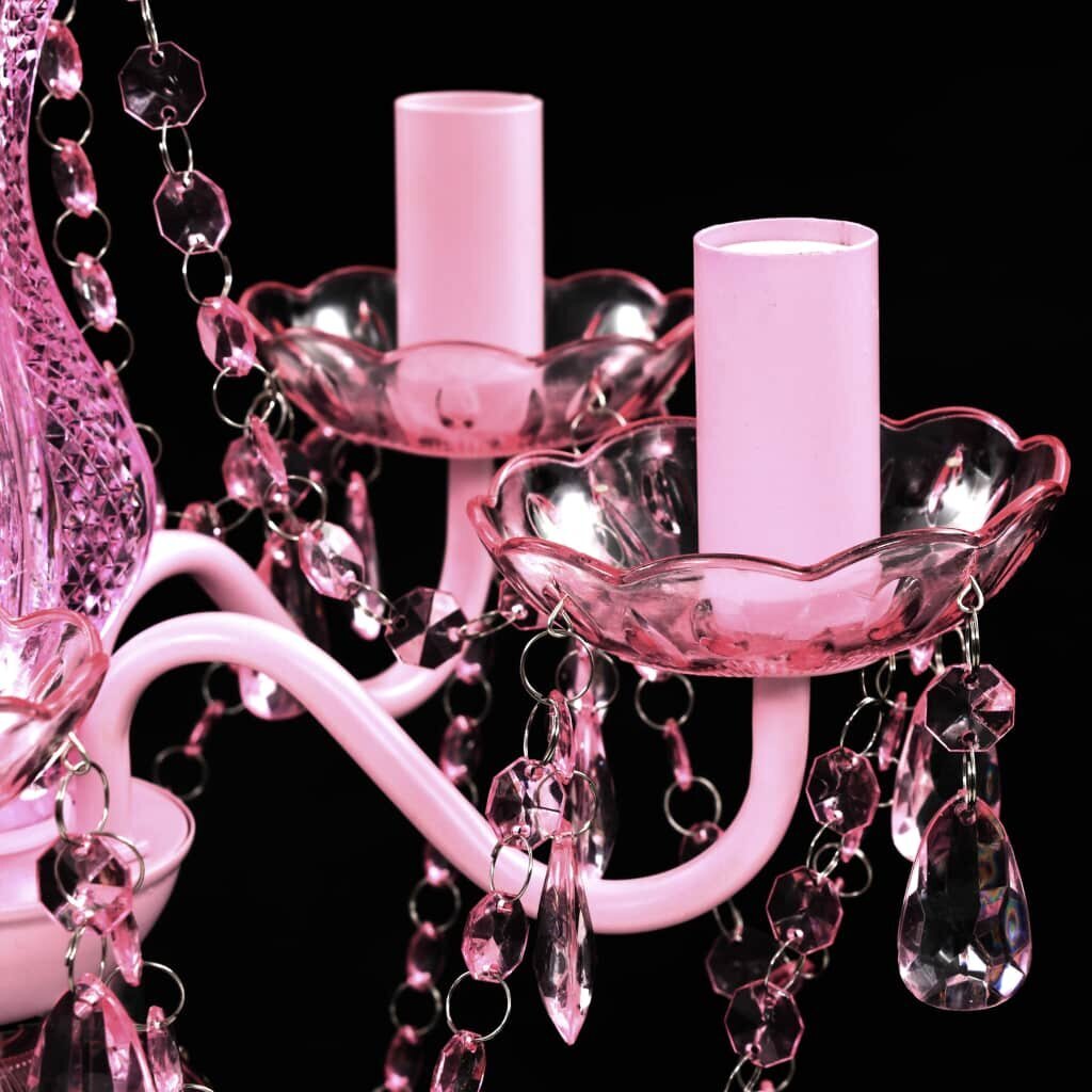 Rožinis krištolinis sietynas, 5 lemputės kaina ir informacija | Pakabinami šviestuvai | pigu.lt