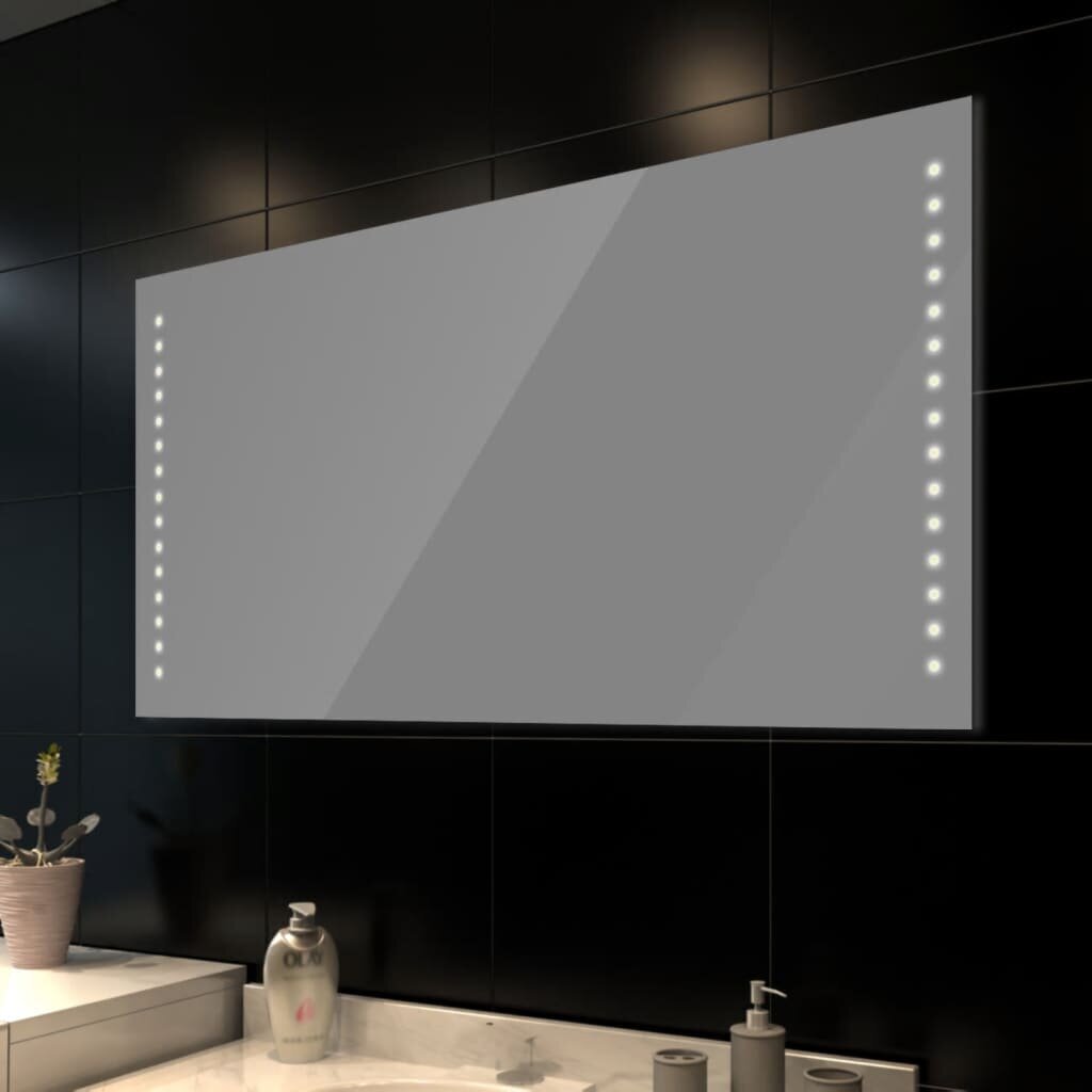Sieninis vonios veidrodis su LED apšvietimu 100 x 60 cm цена и информация | Veidrodžiai | pigu.lt
