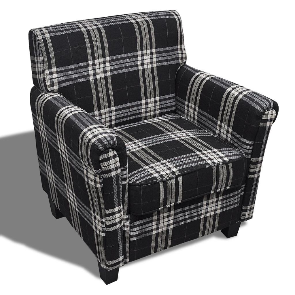 Fotelis, apmuštas juodu audiniu su sėdynės pagalvėle kaina ir informacija | Svetainės foteliai | pigu.lt