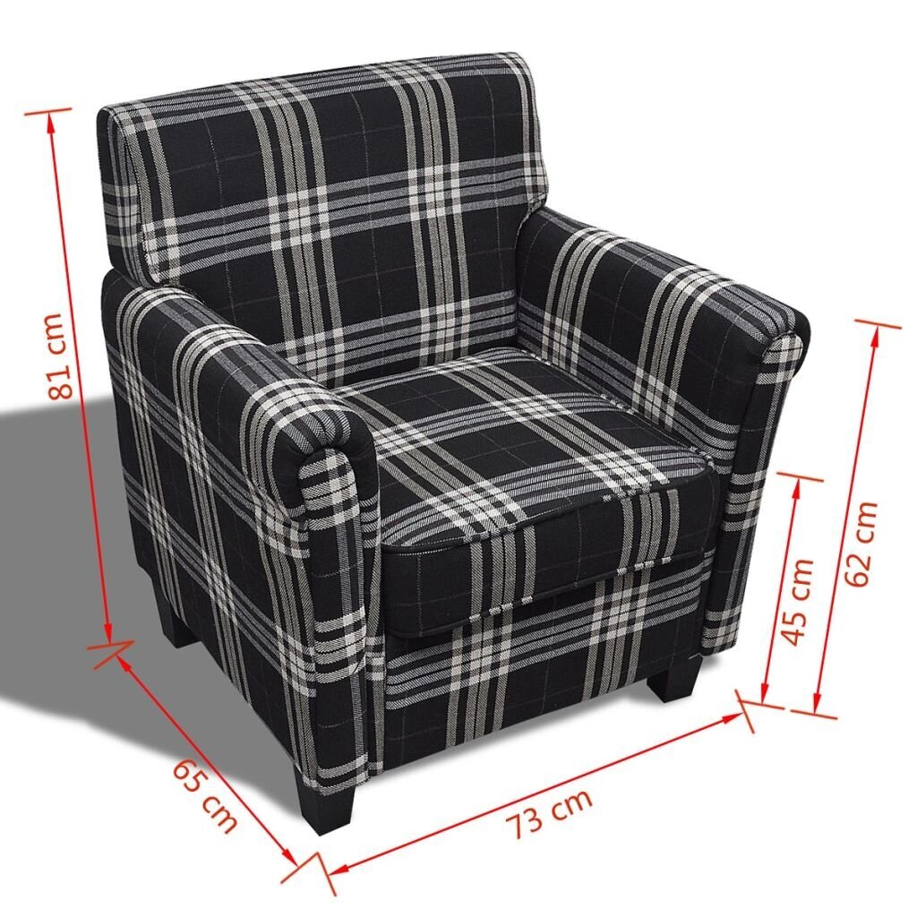 Fotelis, apmuštas juodu audiniu su sėdynės pagalvėle kaina ir informacija | Svetainės foteliai | pigu.lt