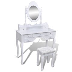 Kosmetinis staliukas su veidrodžiu ir kėdute, 7 stalčiai, baltas kaina ir informacija | Kosmetiniai staliukai | pigu.lt