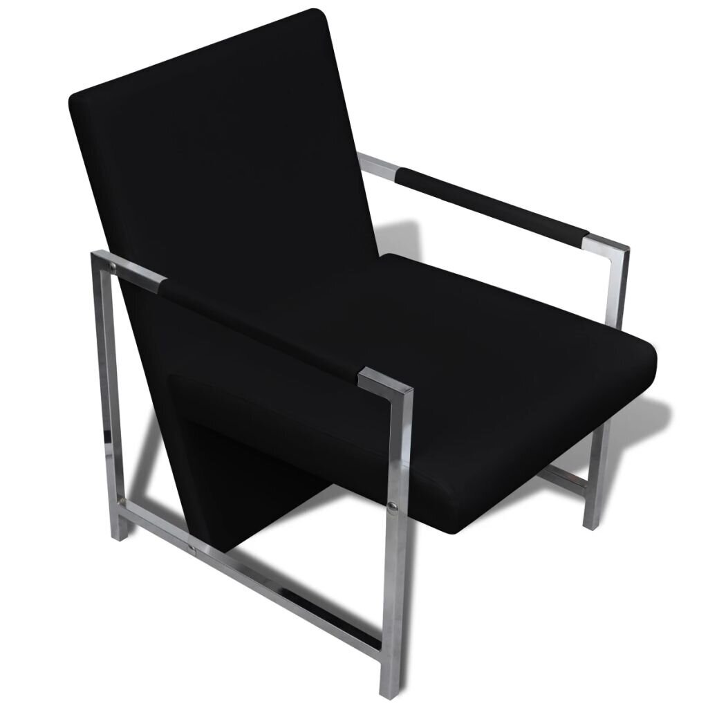 Kubo formos fotelis su chromo kojelėmis, juodas kaina ir informacija | Svetainės foteliai | pigu.lt