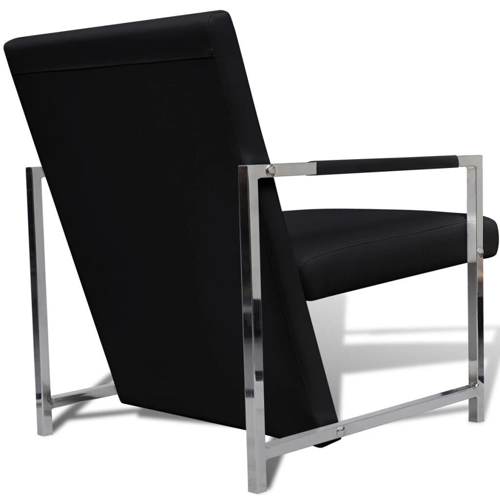 Kubo formos fotelis su chromo kojelėmis, juodas kaina ir informacija | Svetainės foteliai | pigu.lt
