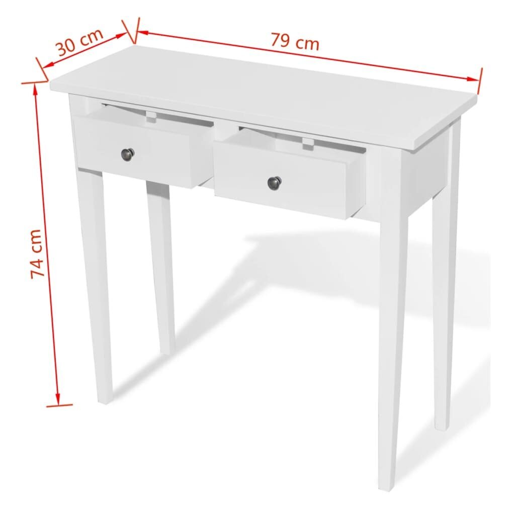 Kosmetinis, konsolinis staliukas su dviem stalčiais, baltas цена и информация | Kavos staliukai | pigu.lt