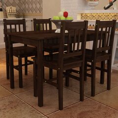 Medinis valgomojo stalas su 4 kėdėmis, rudos spalvos kaina ir informacija | Valgomojo komplektai | pigu.lt