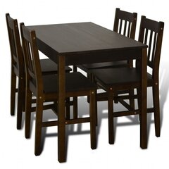 Обеденный стол с 4 стульями, темный цвет натурального дерева цена и информация | Комплекты мебели для столовой | pigu.lt
