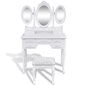 vidaXL Kosmetinis staliukas su kėdute ir 3 veidrodžiais, baltas  kaina ir informacija | Kosmetiniai staliukai | pigu.lt